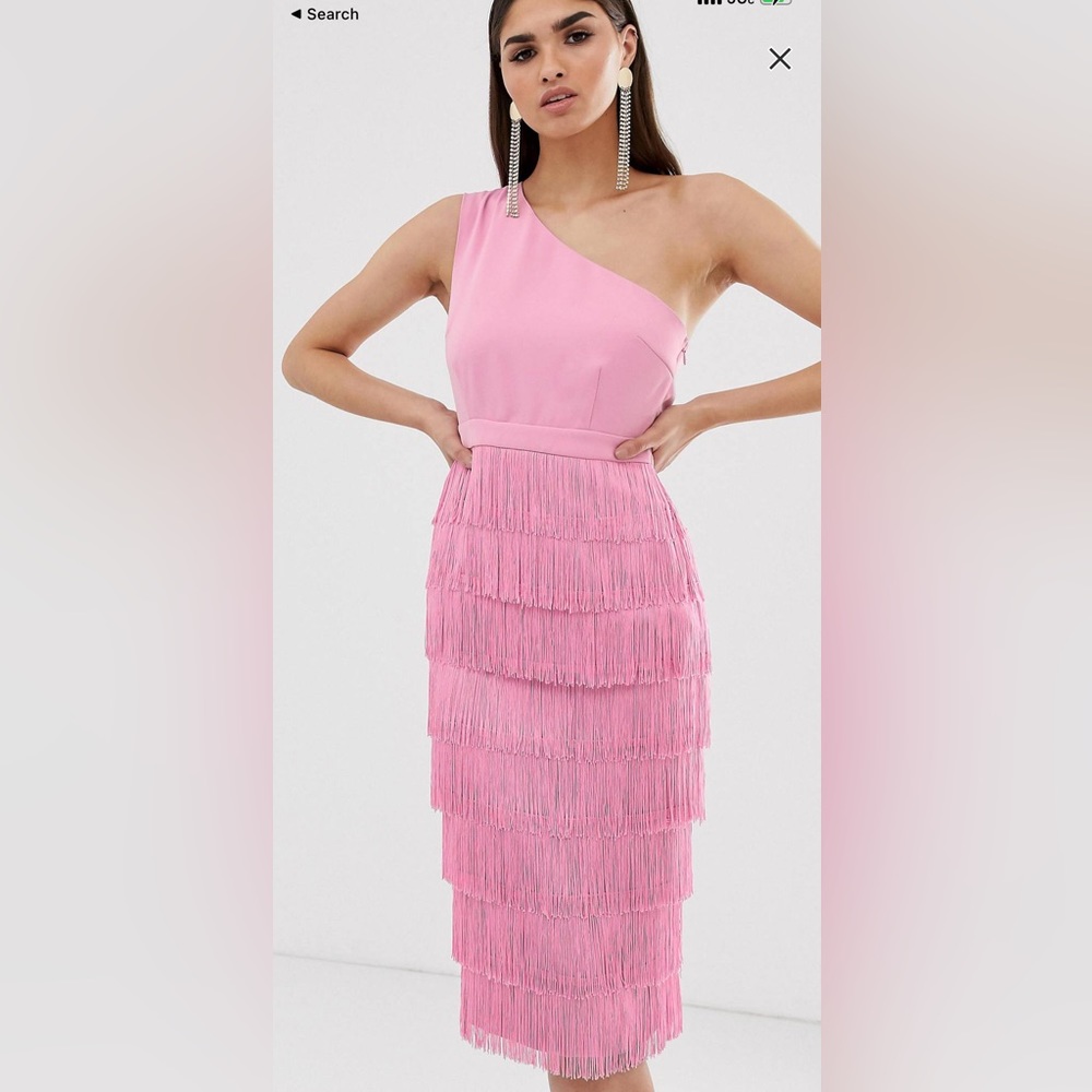 One shoulder fringe midi dress- Pink size: US 8